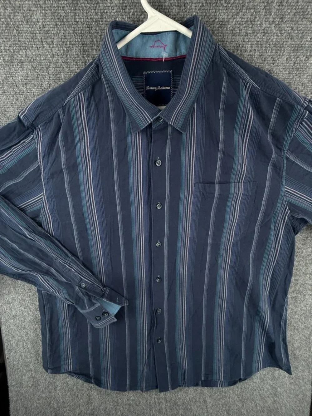 Tommy Bahama Silk Cotton Button Up Shirt Men Long Sleeve Striped Blue XL Adult